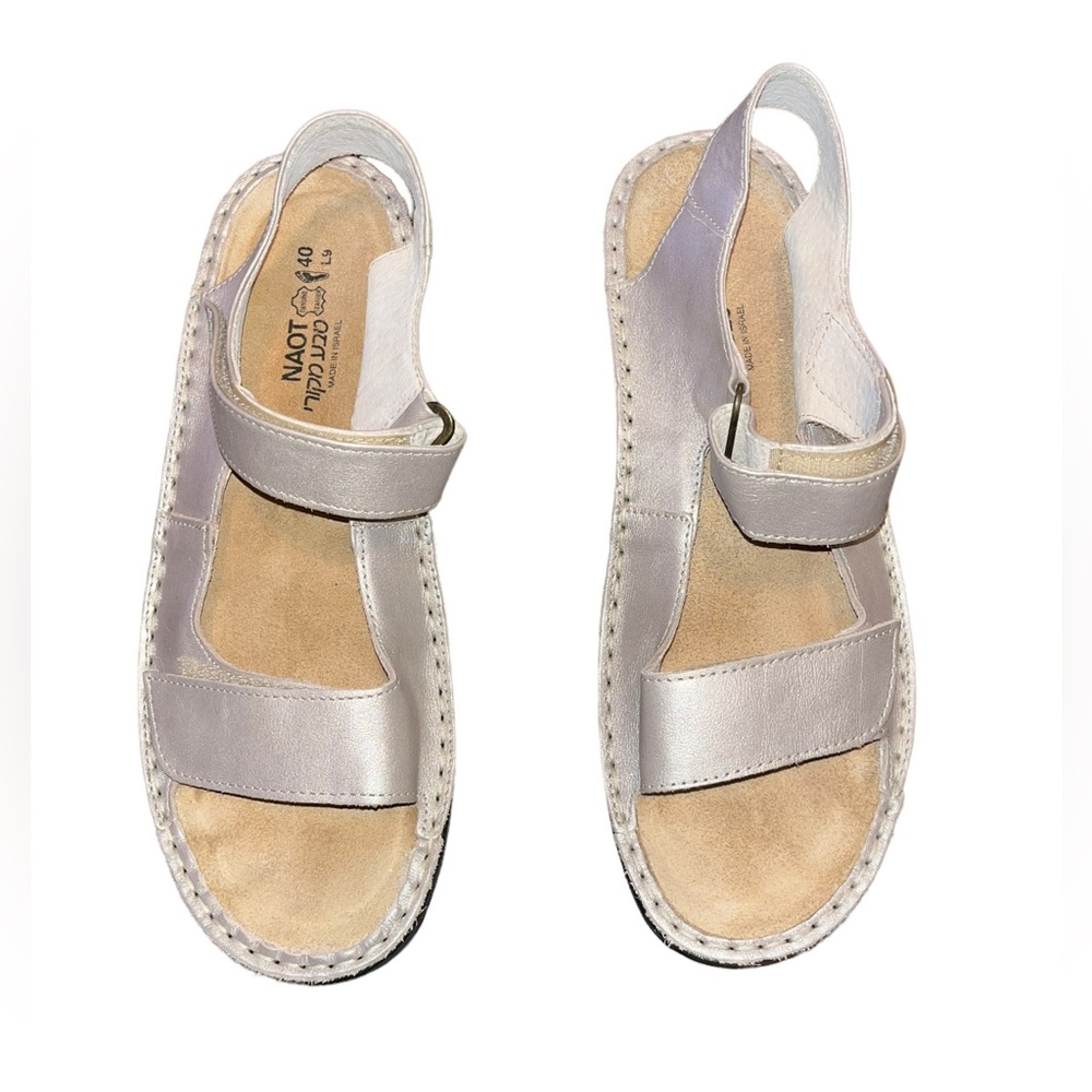 Naot Silver Leather Slingback Sandals